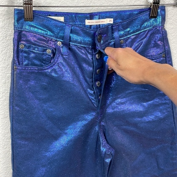 New Levis Shine Ribcage Straight Ankle Jeans Candy Coated Purple Iridescent 25 - Picture 6 of 17